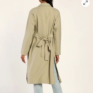 Sage the Label Women’s Khaki Tan Tie Back Trench Coat Open Front Pockets Size XS